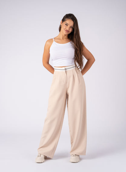 Pantaloni casual, Crem cu bata alba